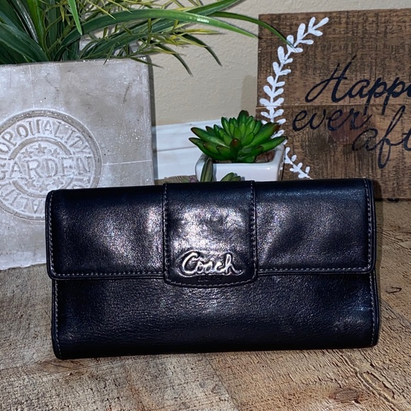 Coach Handbags - Coach leather wallet black purple lining